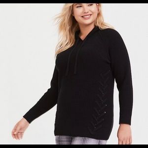 Torrid Lace Up Knit Sweater Hoodie